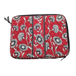 Vera Bradley Laptop Case Deco Daisy Padded Zipper Pocket Red Floral Quilted EUC